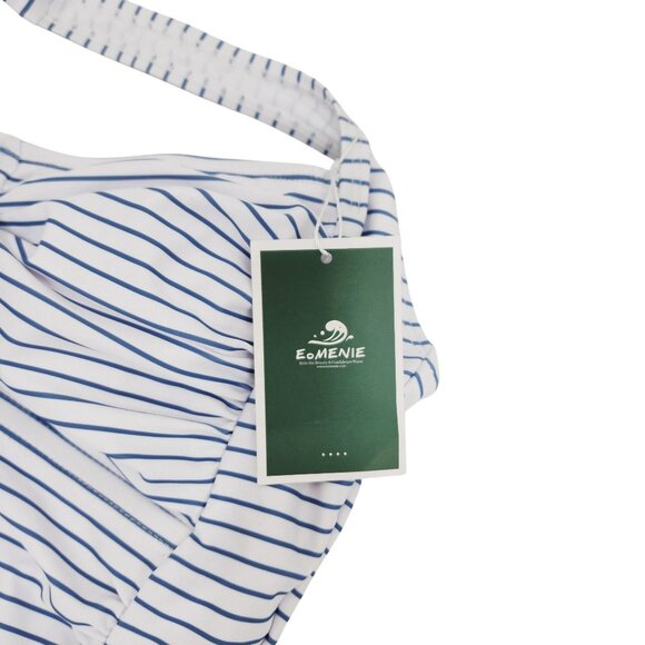 Striped Blue White One-Piece Swimsuit Eomenie Adjustable Halter Neck M Size - Picture 2 of 4